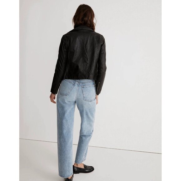 Madewell Womens Small Black Washed Leather Jacket Motorcycle Silver Hardware - Picture 3 of 16